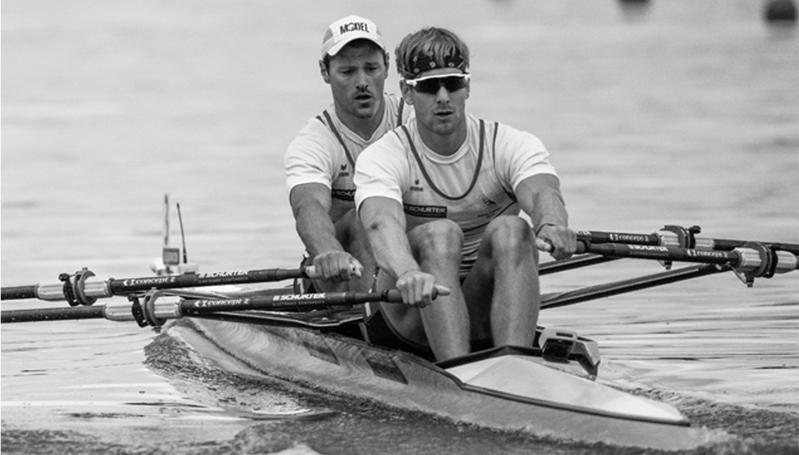 Swiss Olympic rower and Norway Omega ambassador, Barnabe Delarzé, competing in a rowing event